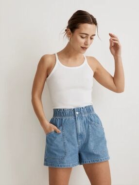 Madewell Denim Pull-On Paperbag Utility Shorts in Arcwood Wash